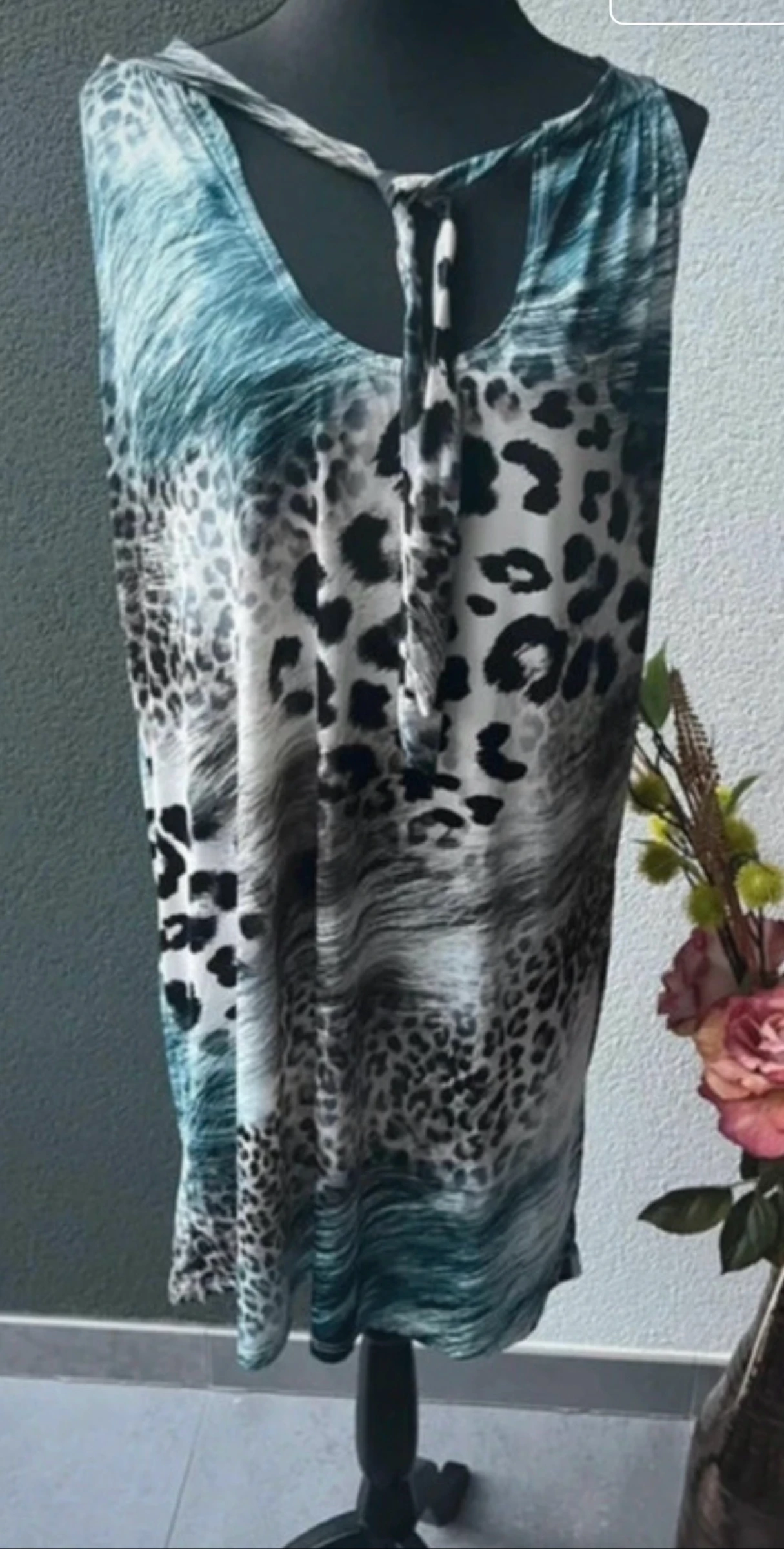 πΊ ππ | Ibiza boho zomerjurk leopard print zwart turquoise maat XL 42 | robe dβΓ©tΓ© | imprimΓ© lΓ©opard | bohΓ¨me chic
